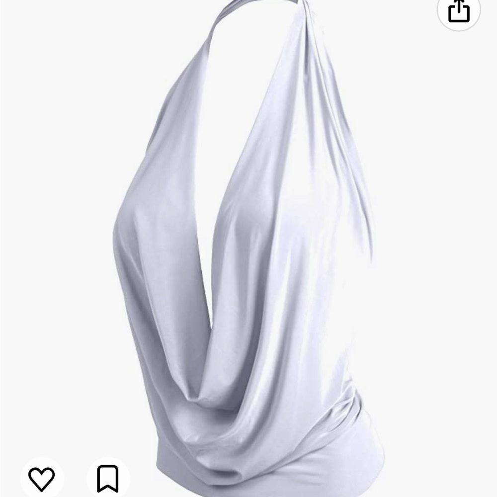 Sexy white cowl deep plunge v neck backless shirt